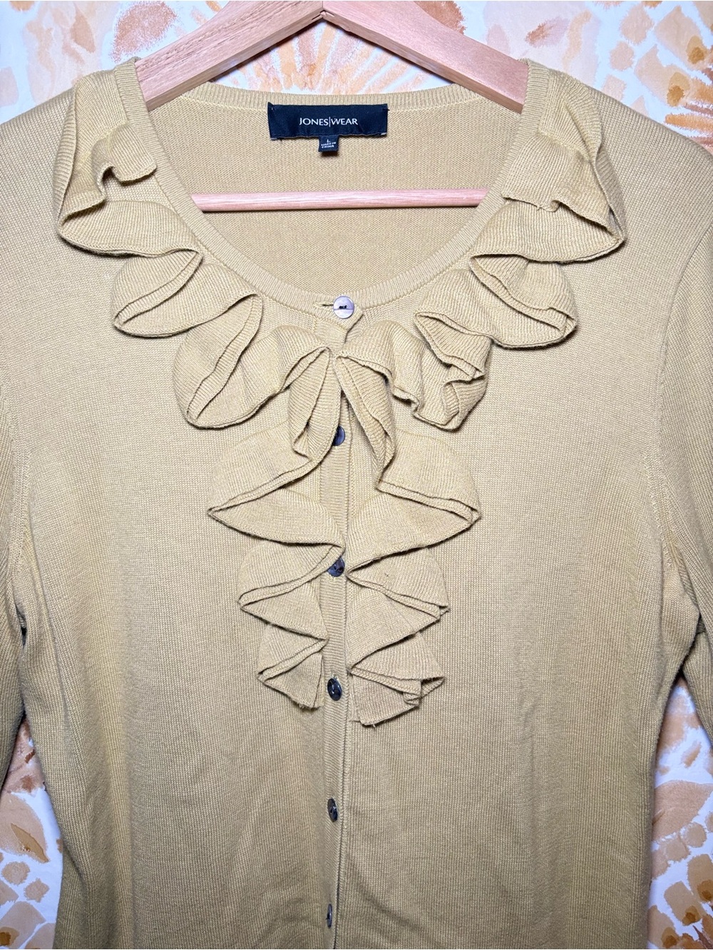 Jones Wear Ruffle Cardigan Sweater | Button Front Lightweight Knit - Picture 7 of 10